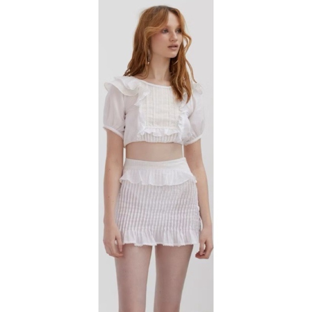 White Ruffled Blouse- Size Medium